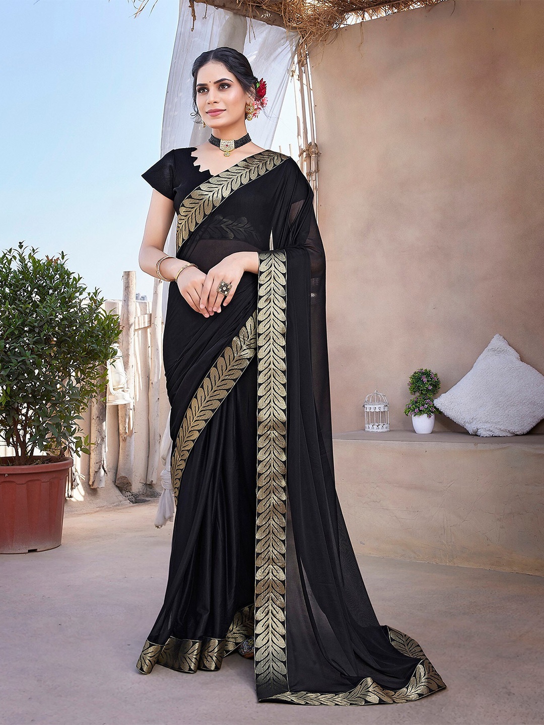 

KALINI Zari Saree, Black