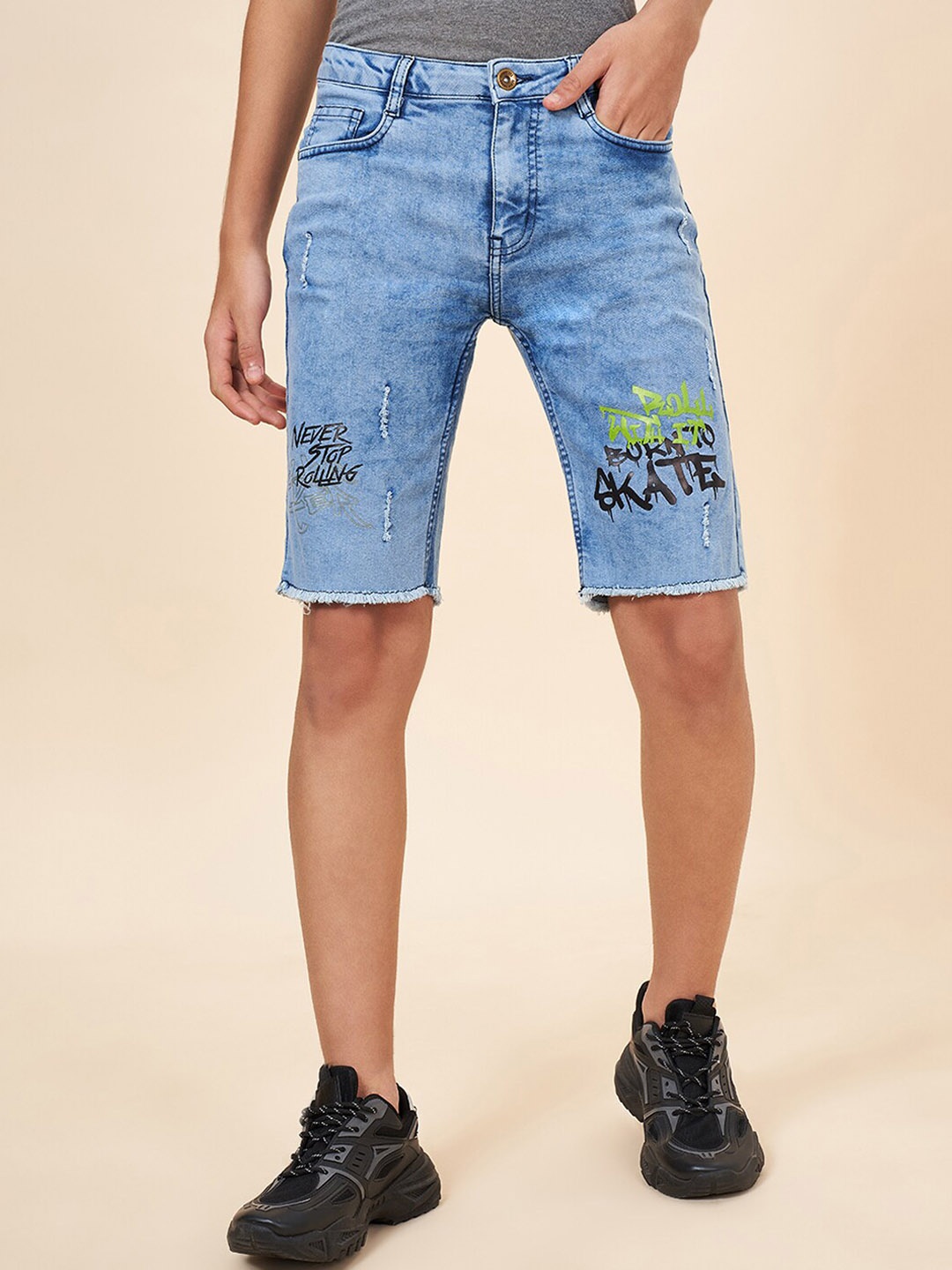 

Coolsters by Pantaloons Boys Typography Printed Mid Rise Denim Shorts, Blue
