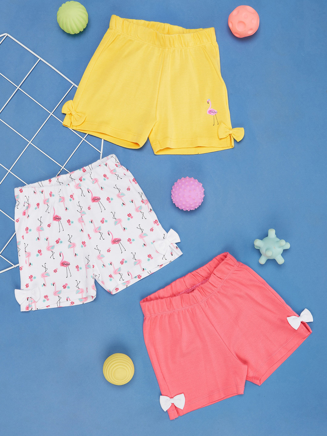 

Pantaloons Baby Girls Pack Of 3 Pure Cotton Shorts, Yellow
