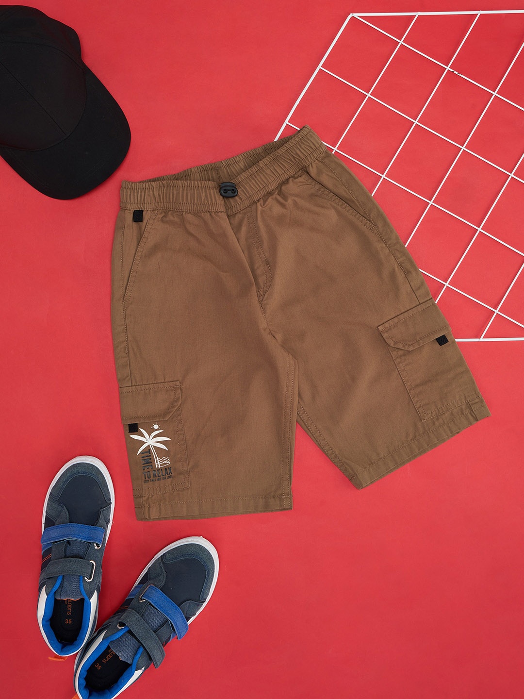 Pantaloons Junior Boys Mid-Rise Cotton Cargo Shorts, Tan
