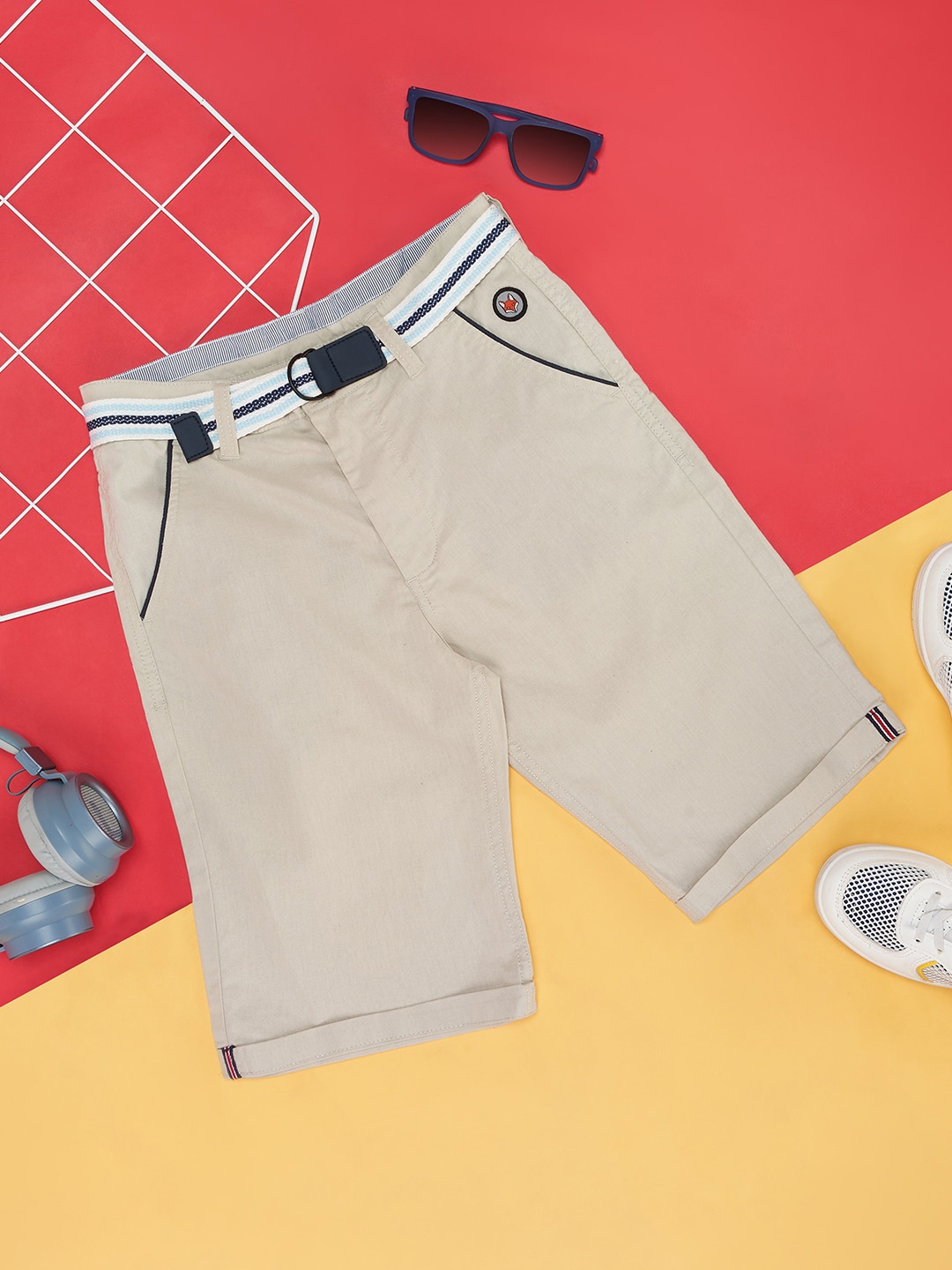 

Pantaloons Junior Boys Mid-Rise Pure Cotton Chino Shorts, Grey
