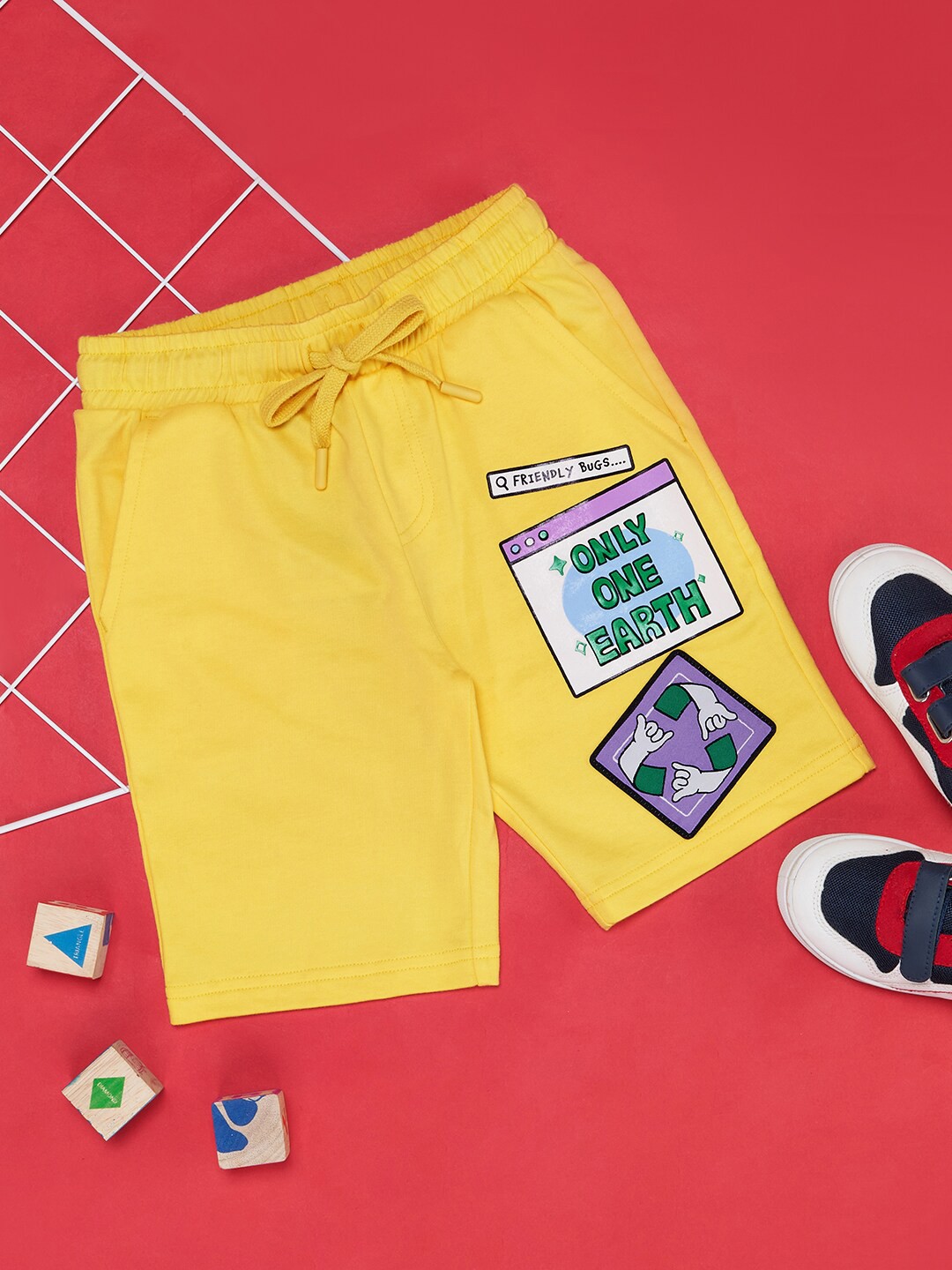 

Pantaloons Junior Boys Graphic Printed Pure Cotton Shorts, Yellow