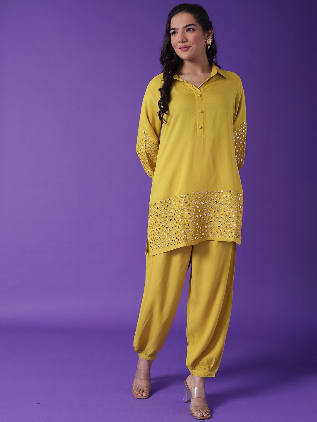

ZARI Regular Pure Cotton Kurta With Trousers, Gold