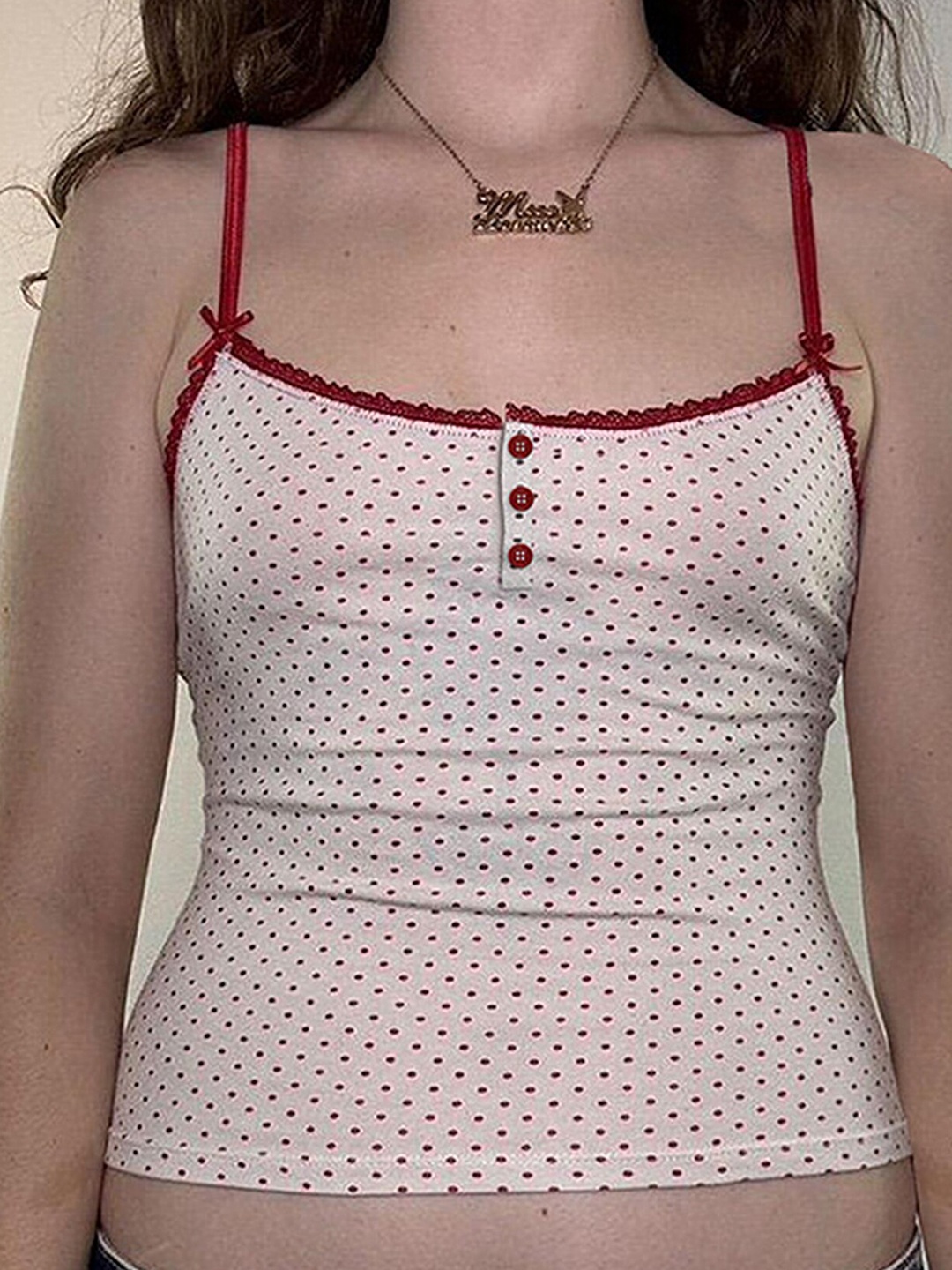 

LULU & SKY Shoulder Straps Printed Top, Red