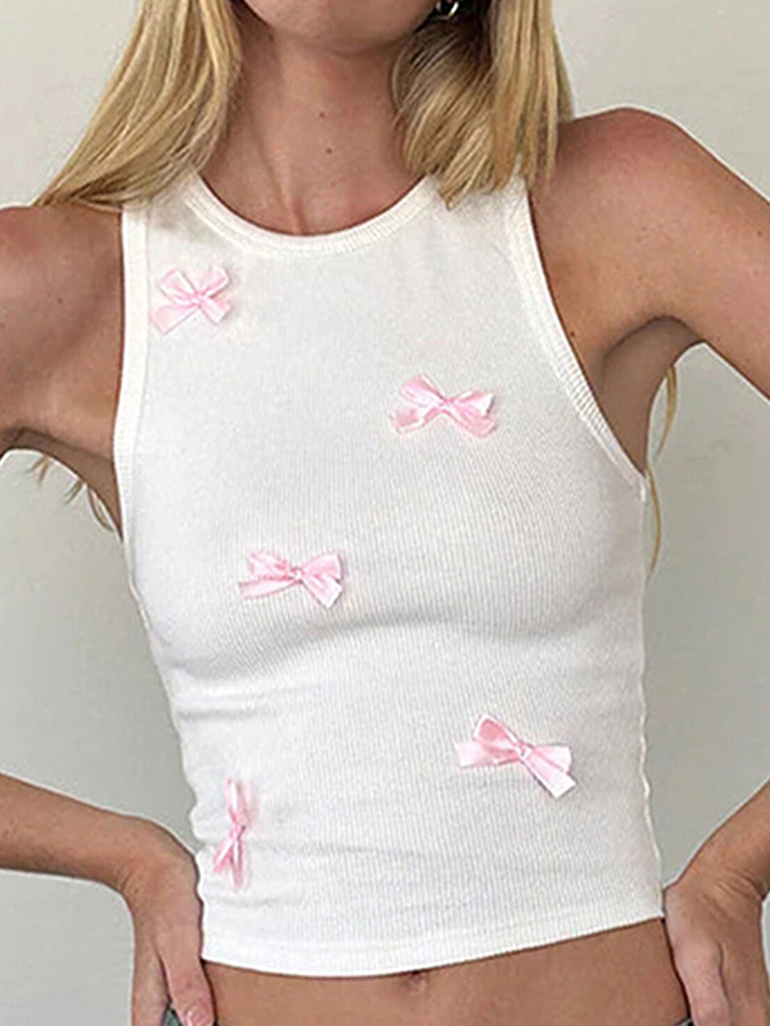 

LULU & SKY Bow Knot Sleeveless Crop Tank Top, White