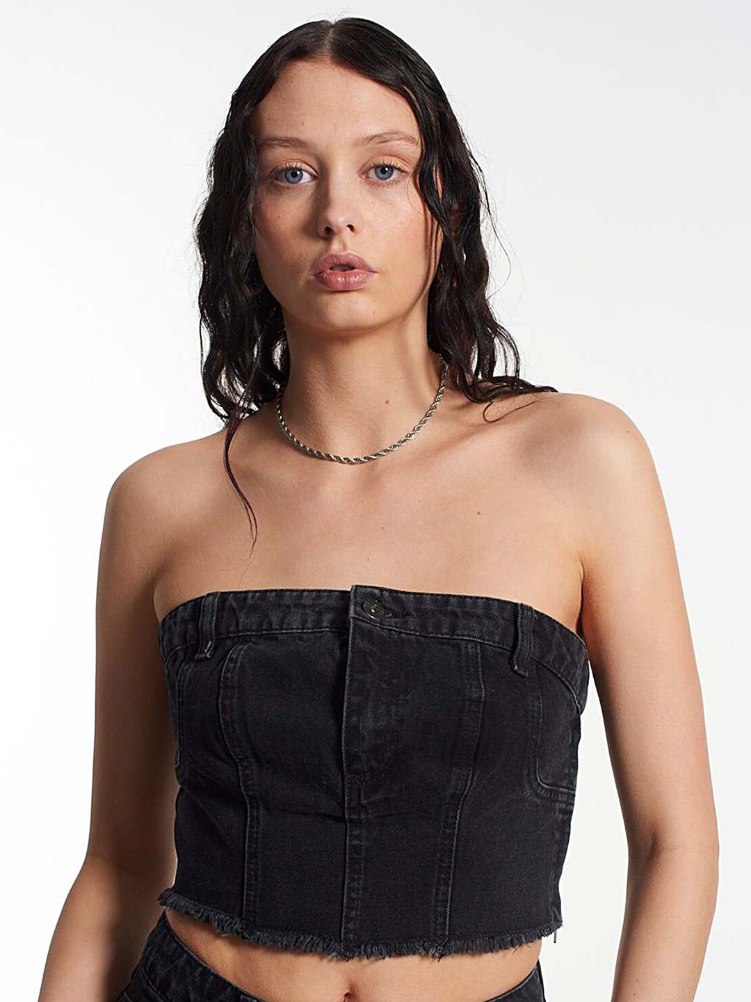 

LULU & SKY Denim Tube Crop Top, Black