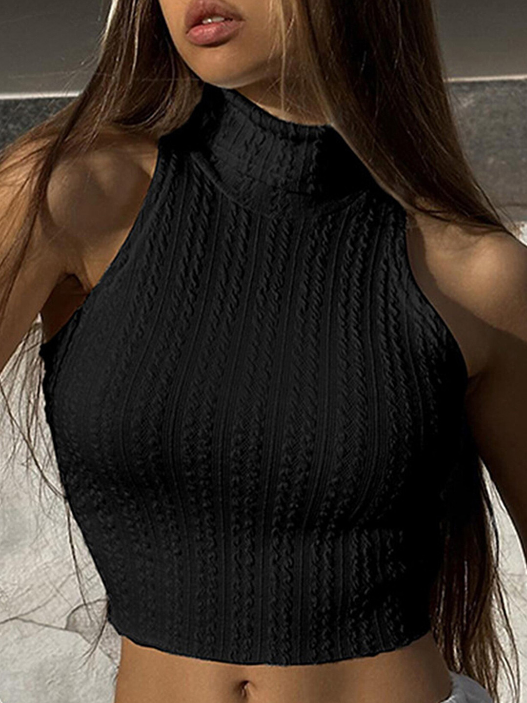 

LULU & SKY Sleeveless Turtle Neck Top, Black