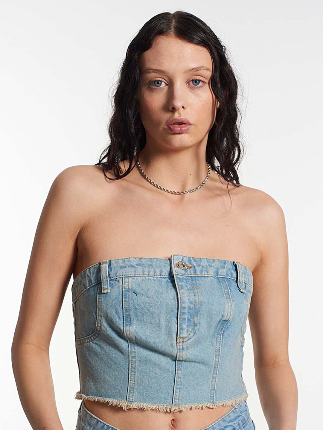 

LULU & SKY Strapless Cotton Tube Crop Top, Blue