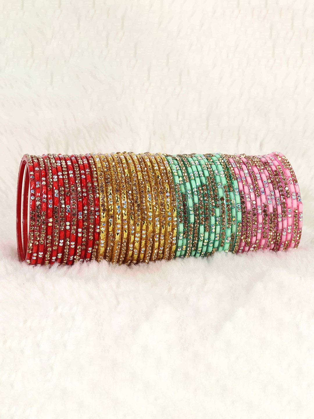 

LAVAZZA Set of 48 Crystals Studded Glass Bangles, Red