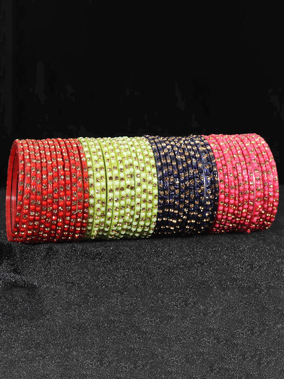 

LAVAZZA Set of 48 Crystals Studded Glass Bangles, Red