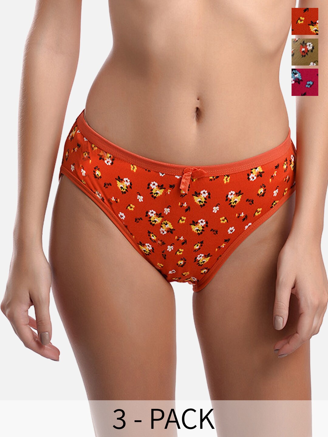 FIMS Pack Of 3 Floral Printed Hipster Briefs, Orange