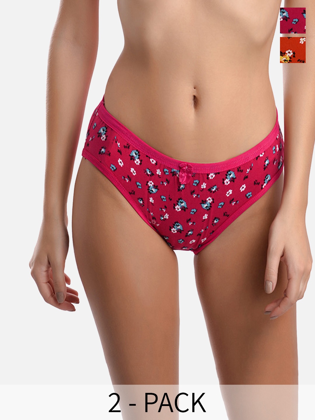 FIMS Pack Of 2 Floral Printed Hipster Briefs, Orange