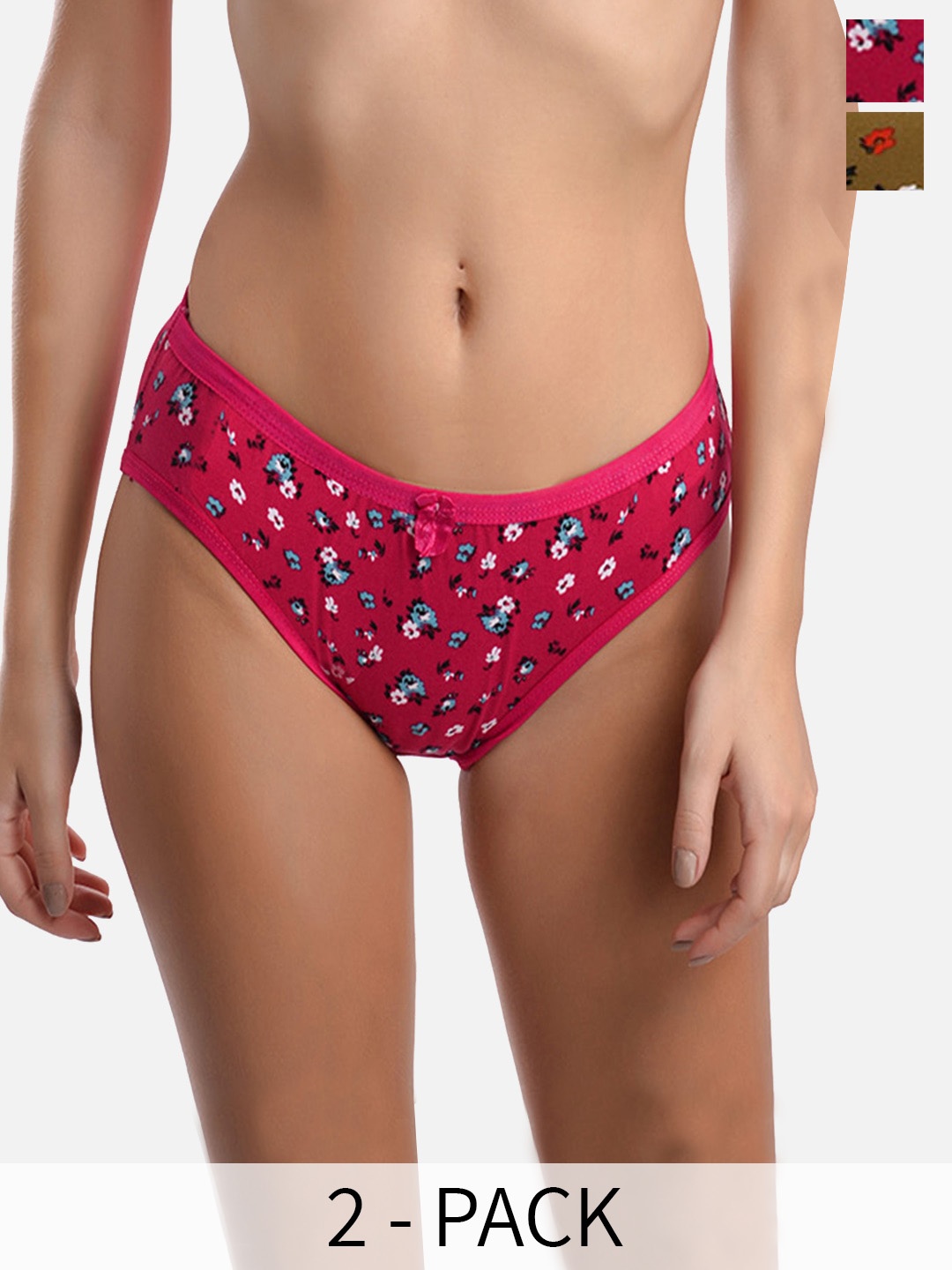 

FIMS Pack Of 2 Floral Printed Hipster Briefs, Pink