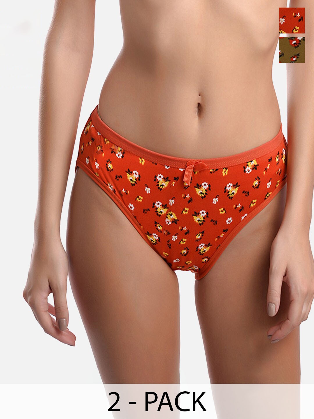 

FIMS Pack Of 2 Floral Printed Hipster Briefs, Orange