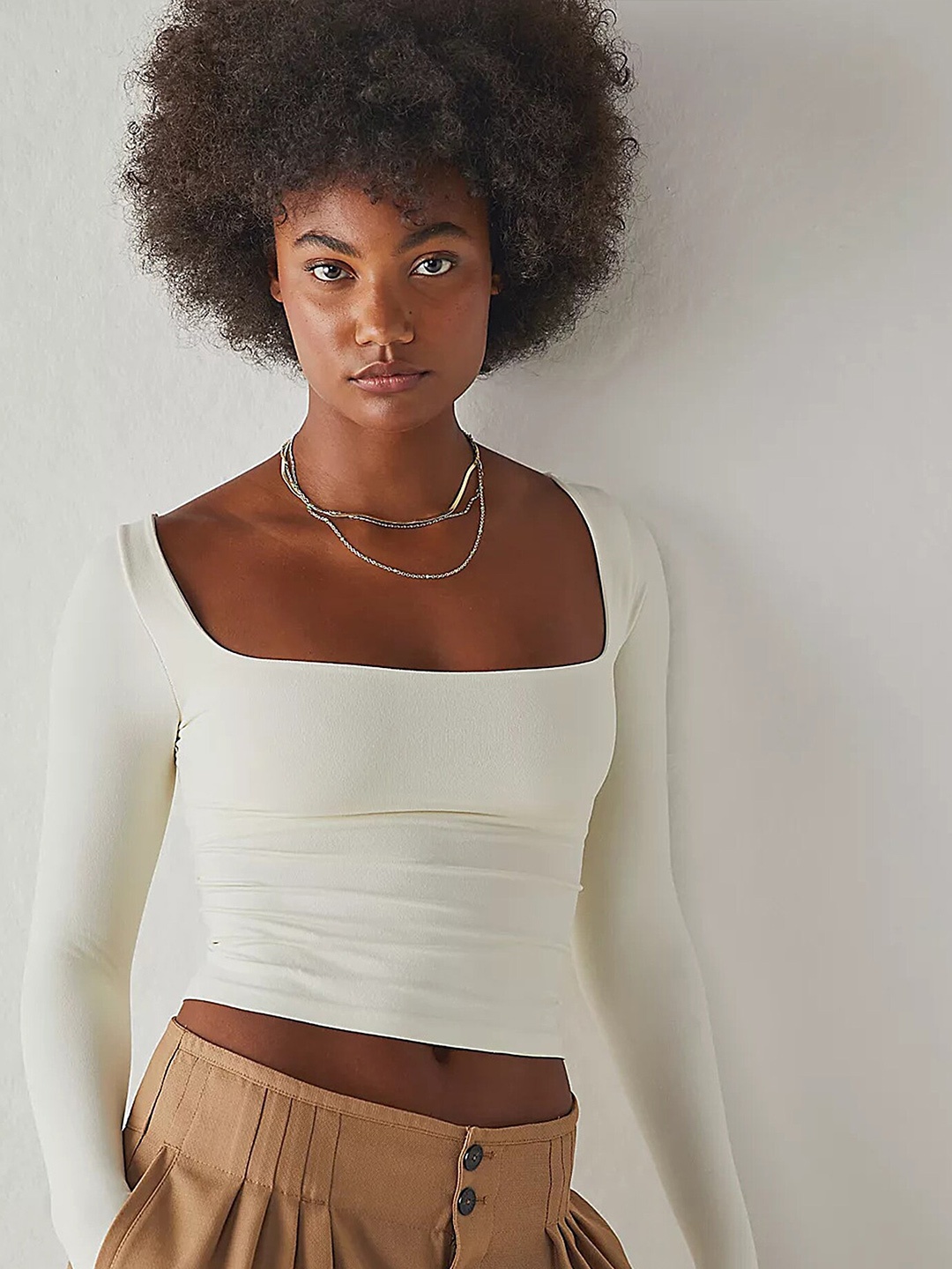 

LULU & SKY Square Neck Cotton Fitted Top, White