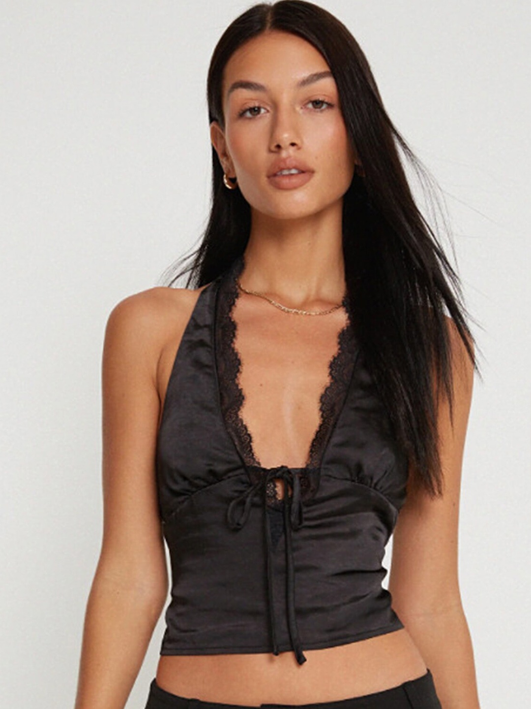 

LULU & SKY Halter Neck Lace-Up Bralette Top, Black