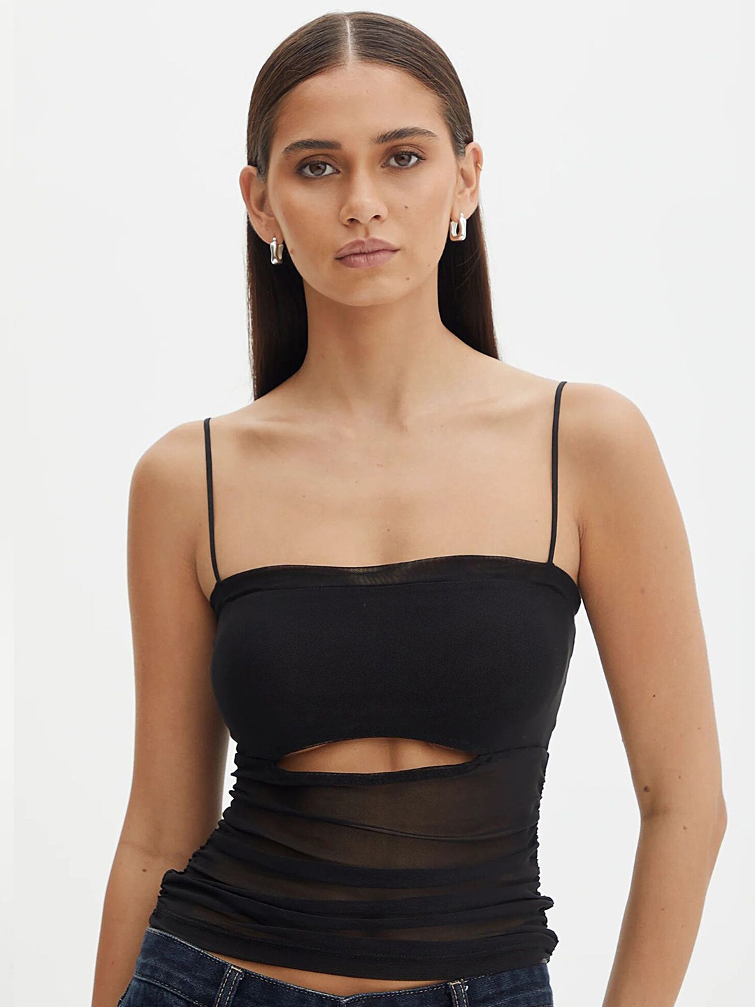 

LULU & SKY Shoulder Strap Cut Out Crop Top, Black