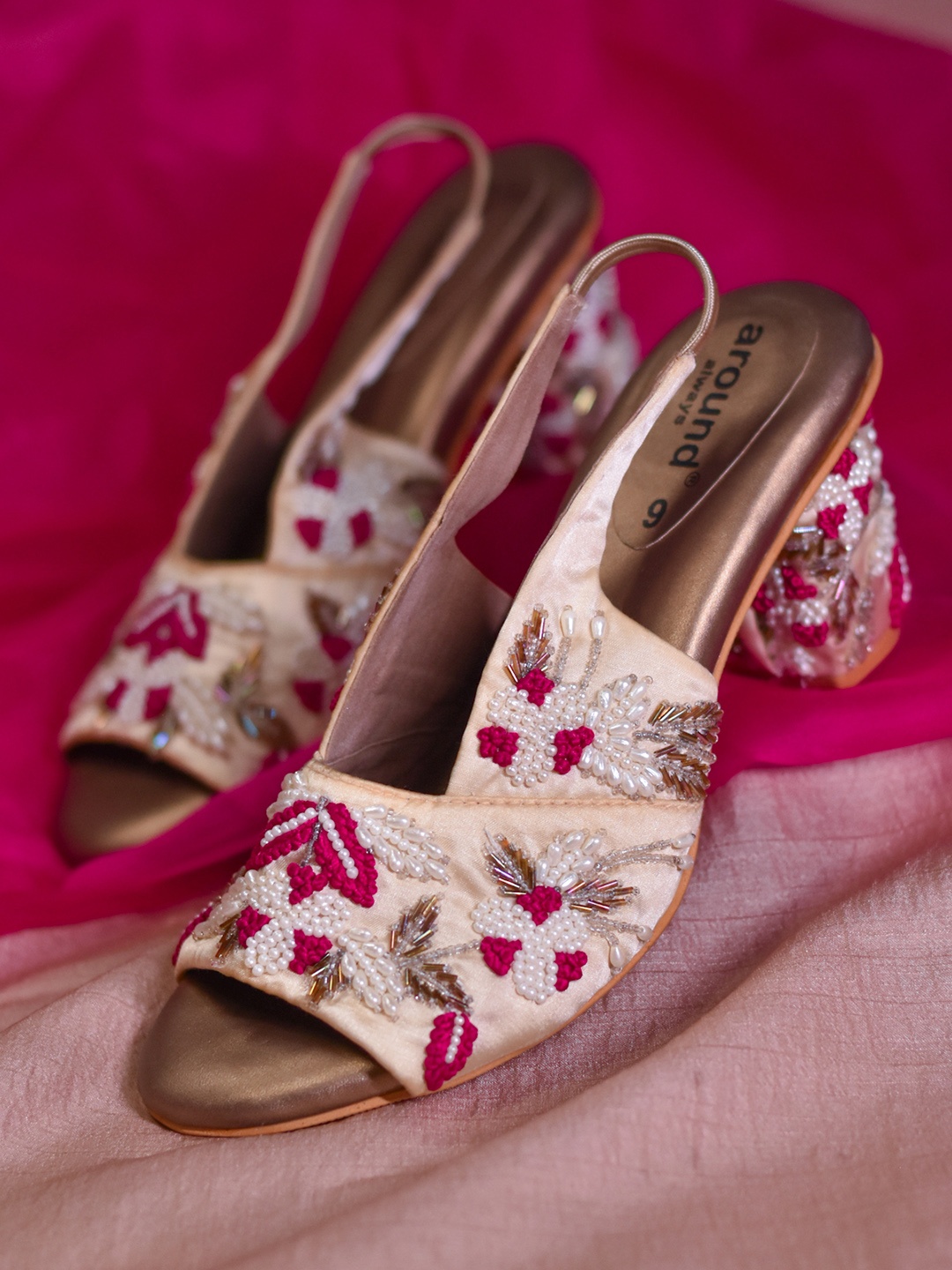 

Around Always CiraPeep Embellished Peep Toe Block Heels, Cream