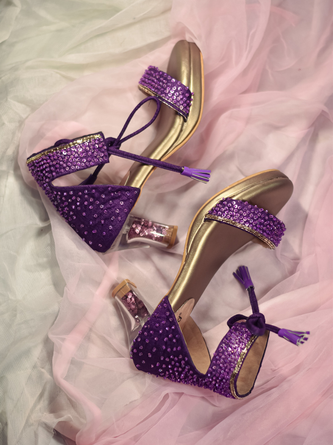 

Around Always Tinsel Embellished Block Heels, Purple