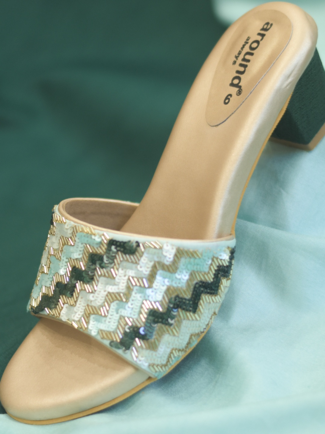 

Around Always Stepee Embellished Open Toe Block Heels, Green