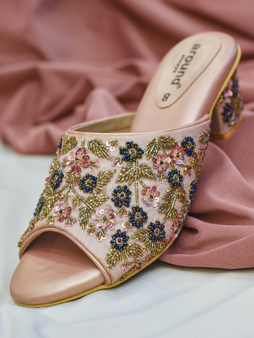 

Around Always Prose Embellished Open Toe Textile Block Heels, Rose gold