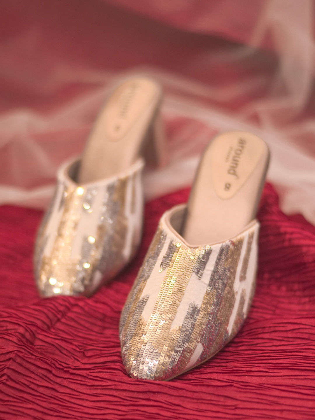

Around Always Versa Embellished Open Toe Block Heeled Pumps, Gold