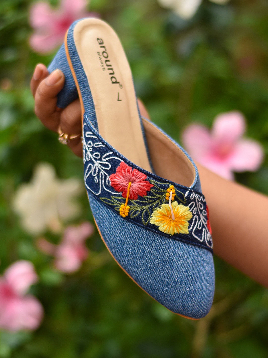 

Around Always Java Embellished Round Toe Block Heeled Mules, Blue