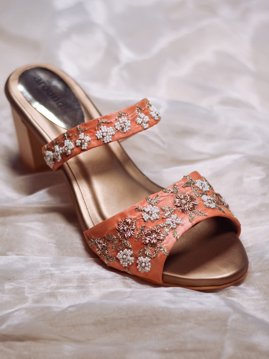 

Around Always Ivey Embellished Open Toe Textile Block Heels, Peach