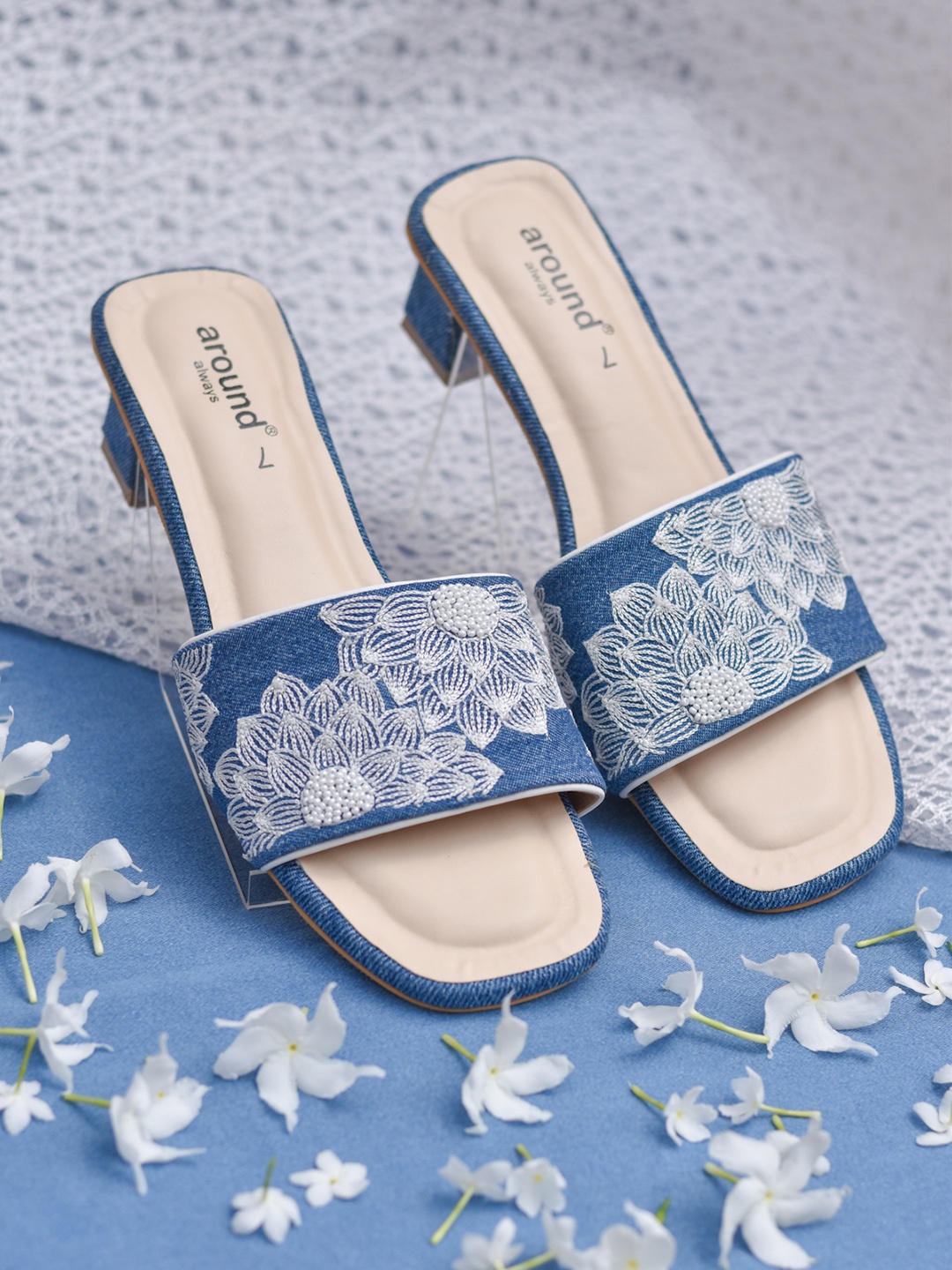 

Around Always Lily Embellished Block Heels, Blue