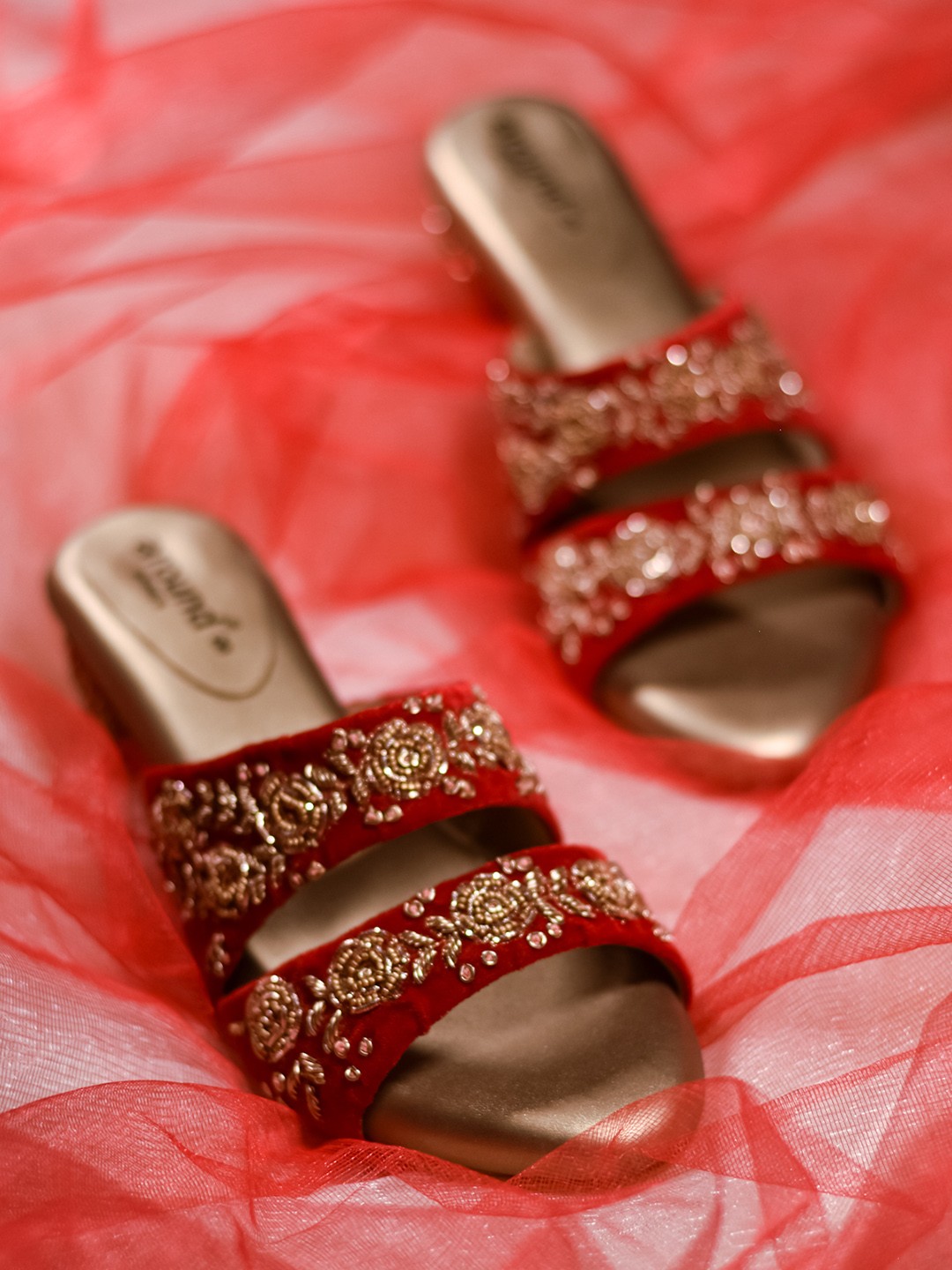 

Around Always Gulshan Embellished Open Toe Wedge Heels, Red