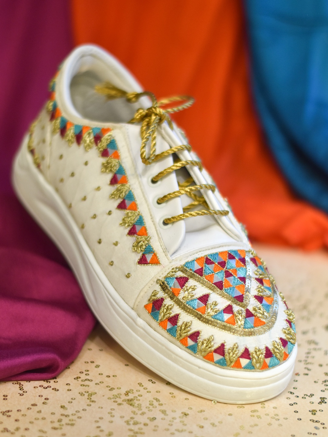 

Around Always Carnival Embellished Round Toe Textile Sneakers, Red