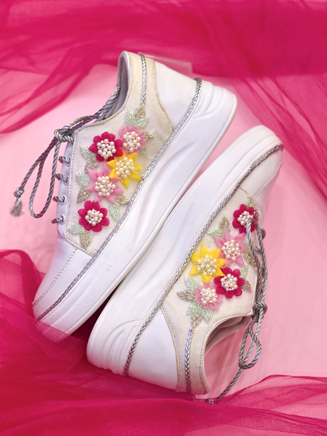 

Around Always Pandora Embellished Round Toe Sneakers, White