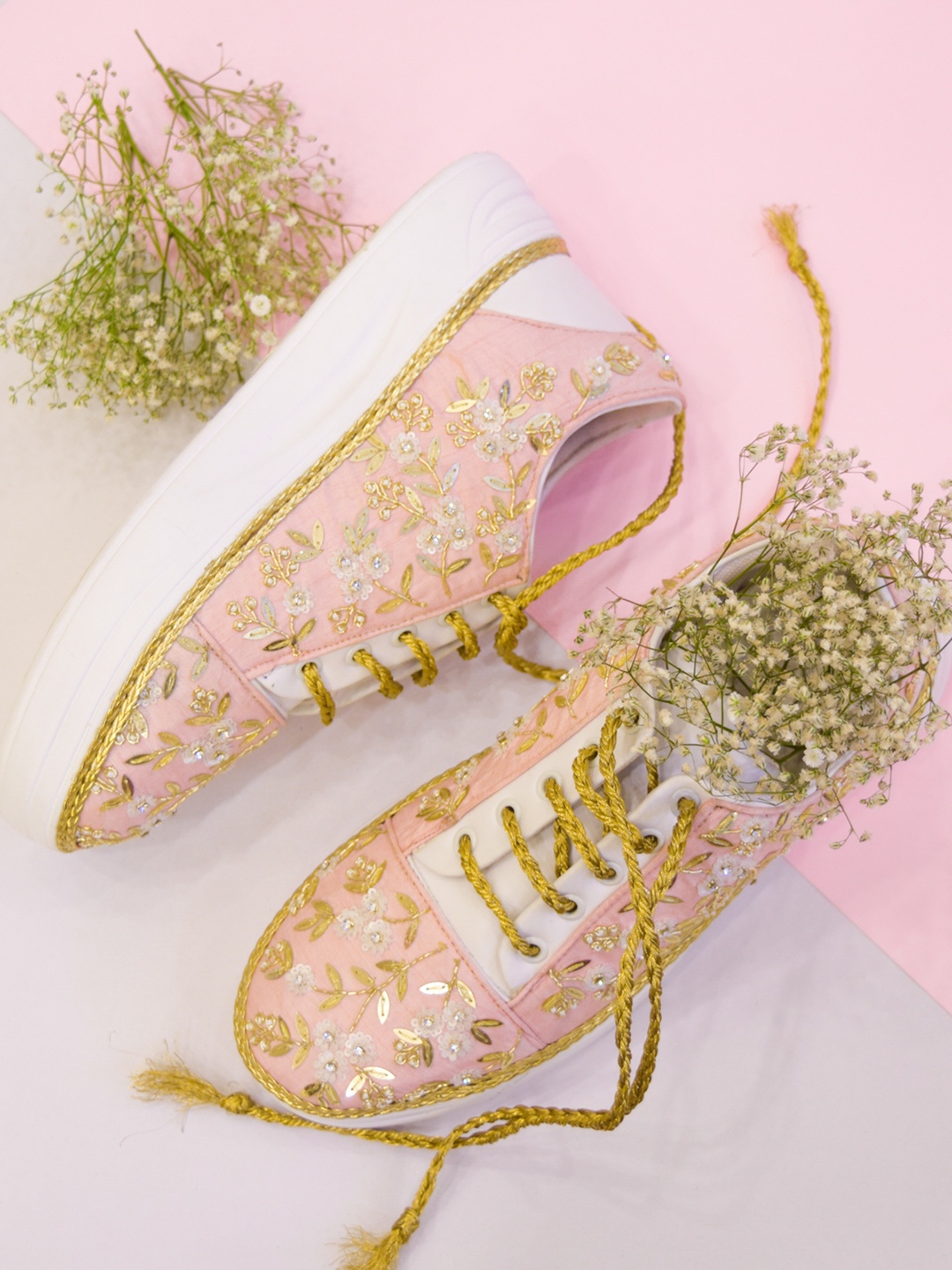 

Around Always Aries Embellished Round Toe Textile Sneakers, Peach