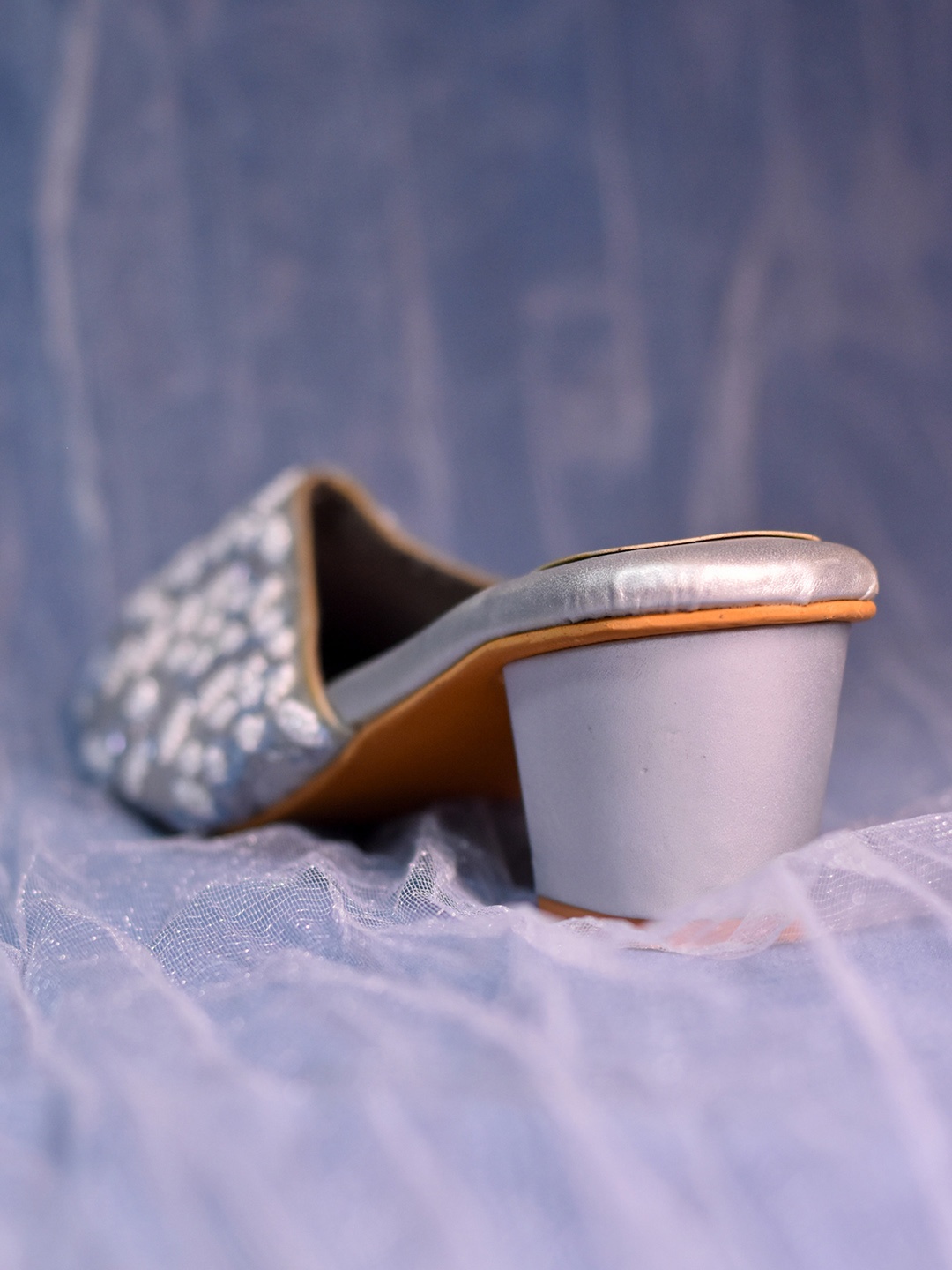

Around Always Liza Embellished Round Toe Textile Block Heeled Mules, Silver