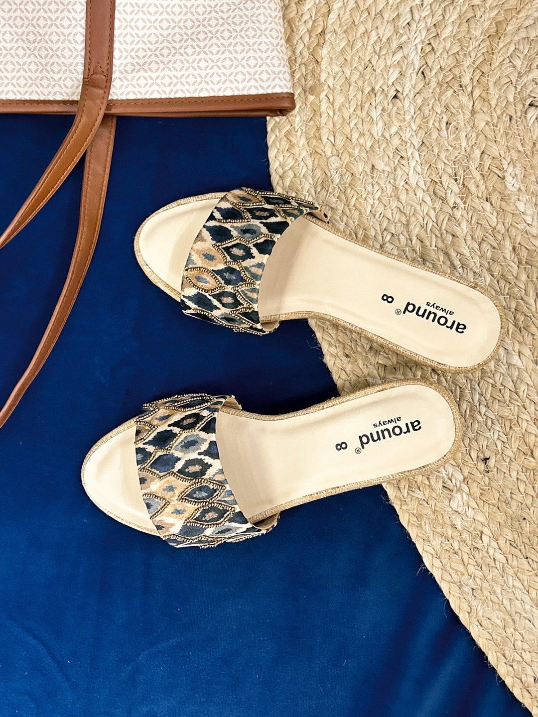 

Around Always Ocean Embellished Open Toe Textile Block Heels, Navy blue
