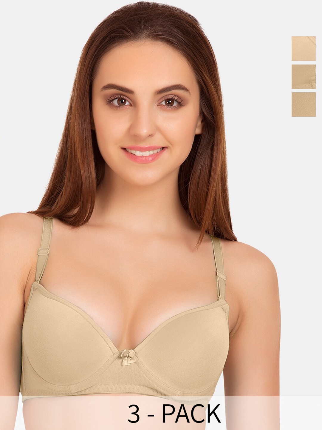 

Tweens Pack of 3 Medium Coverage Heavily Padded Push-Up Bras with All Day Comfort, Beige