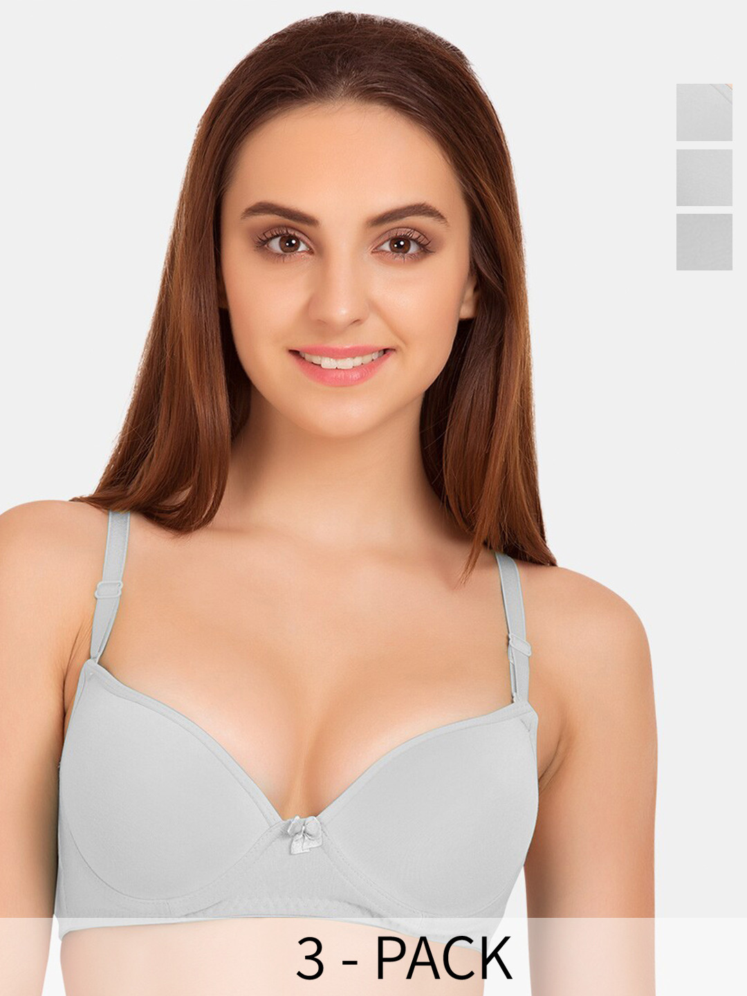 

Tweens Pack of 3 Medium Coverage Heavily Padded Push-Up Bras with All Day Comfort, Grey