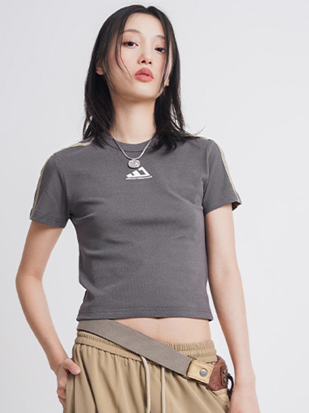 

LULU & SKY High Neck Cotton Crop Top, Grey