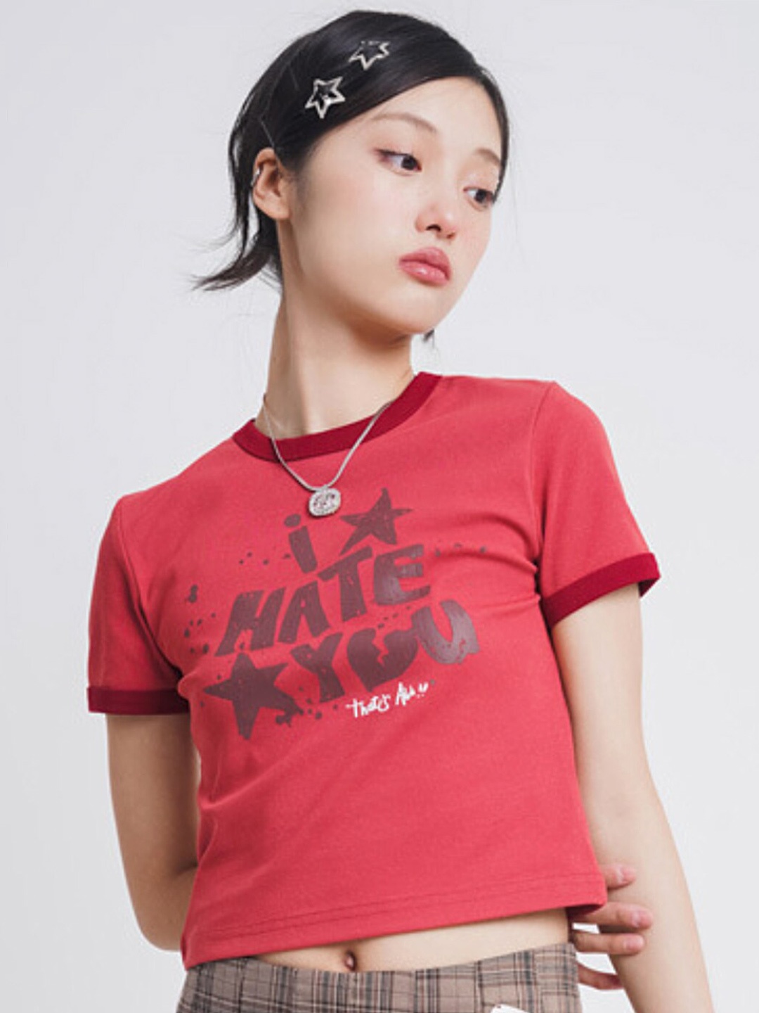 

LULU & SKY Round Neck Print Cotton Crop Top, Red