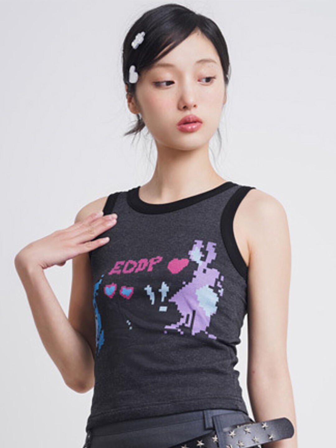 

LULU & SKY Graphic Printed Cotton Tank Top, Grey