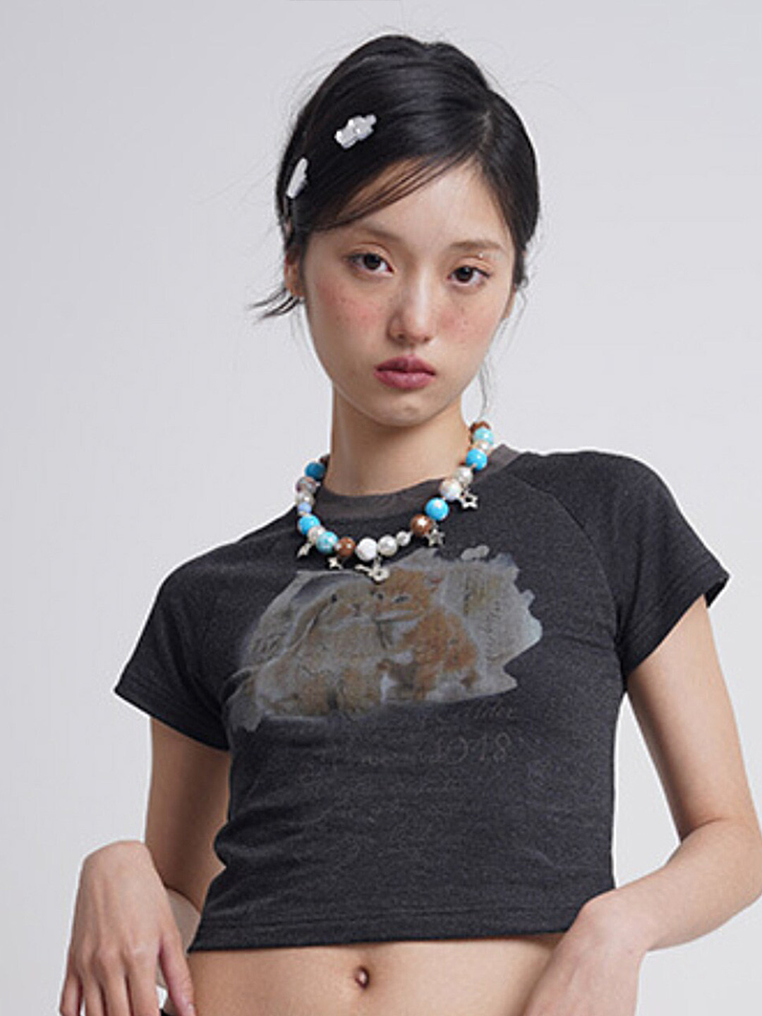 

LULU & SKY Round Neck Cotton Crop Top, Grey