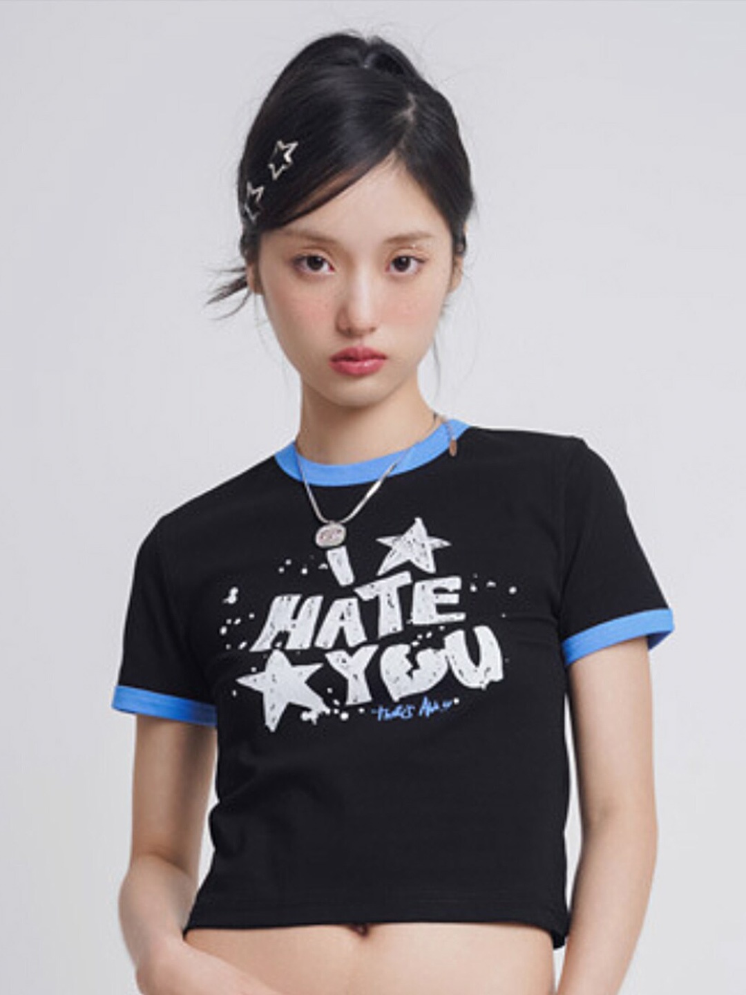 

LULU & SKY Typography Printed Cotton Fitted Crop Top, Black