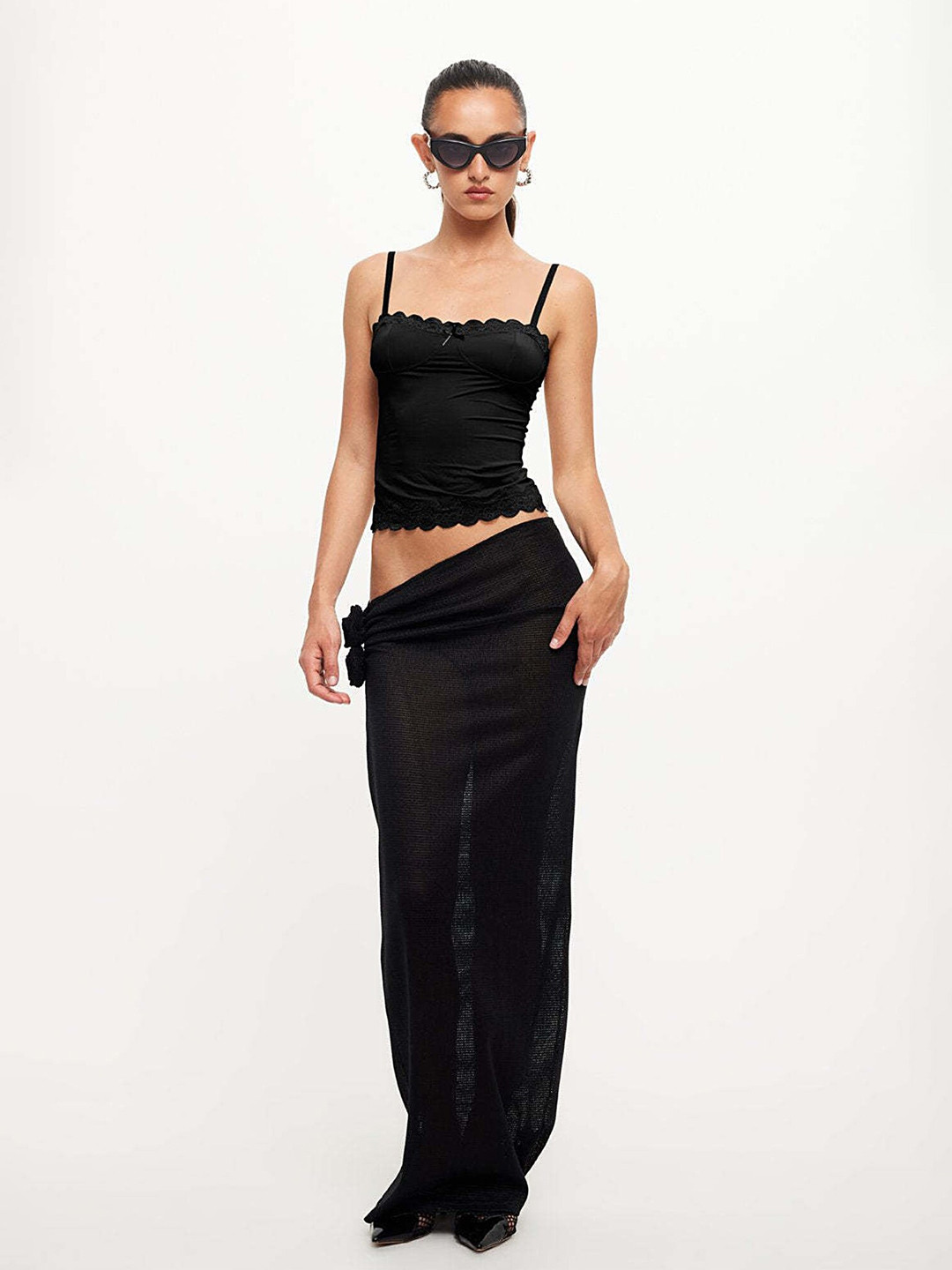 

LULU & SKY Shoulder Strap Fitted Crop Top, Black