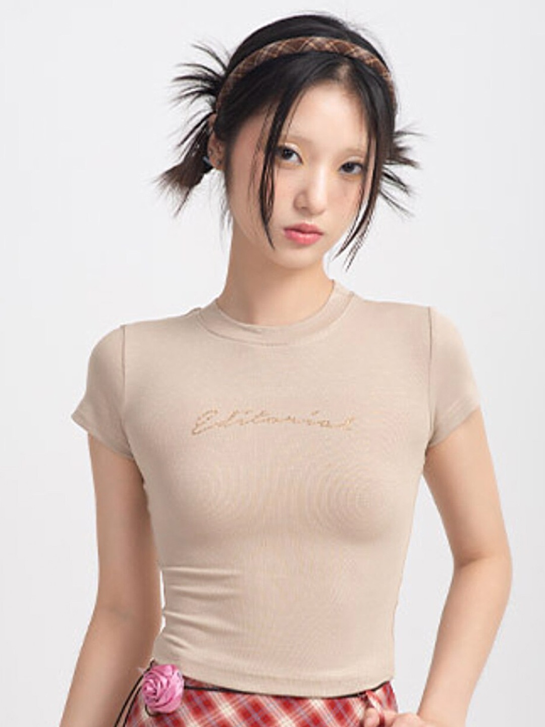 

LULU & SKY Round Neck Cotton Top, Camel brown
