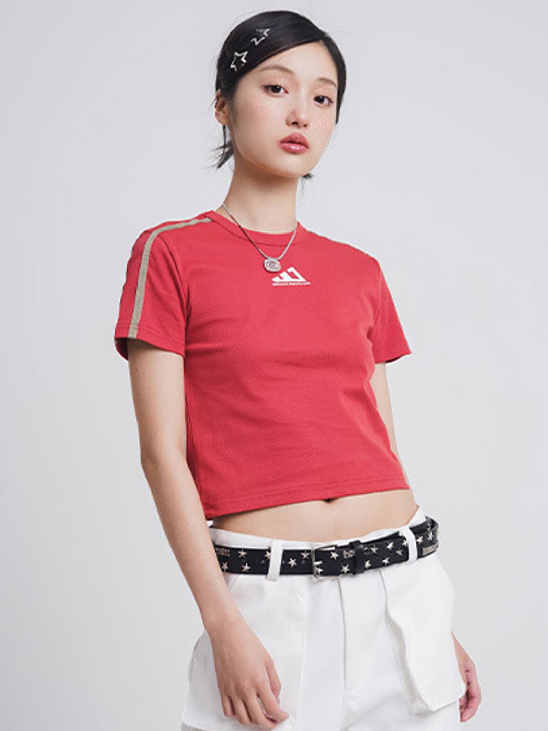 

LULU & SKY Pure Cotton Fitted Crop Top, Red