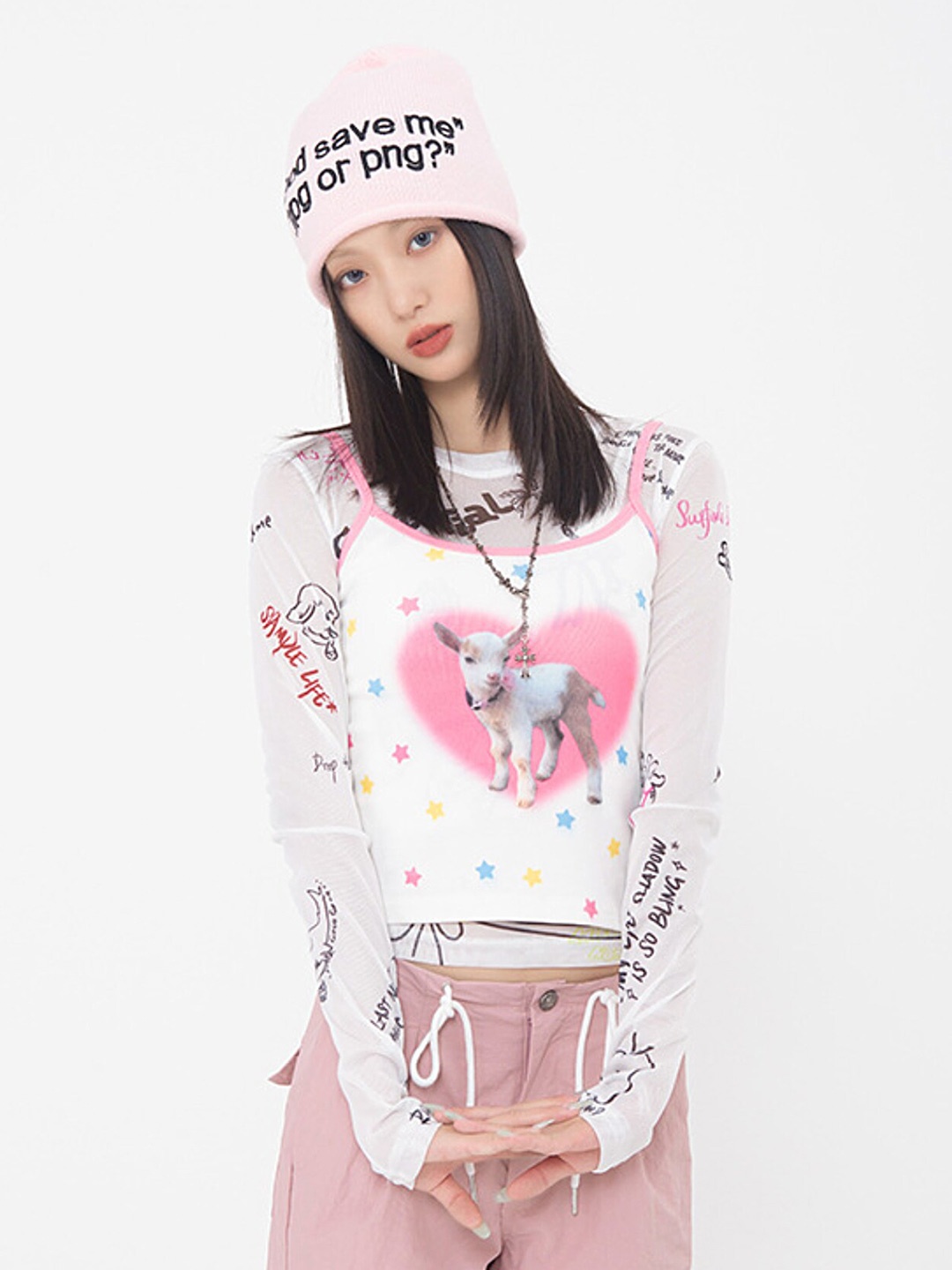 

LULU & SKY Conversational Printed Sleeveless Crop Top, Pink