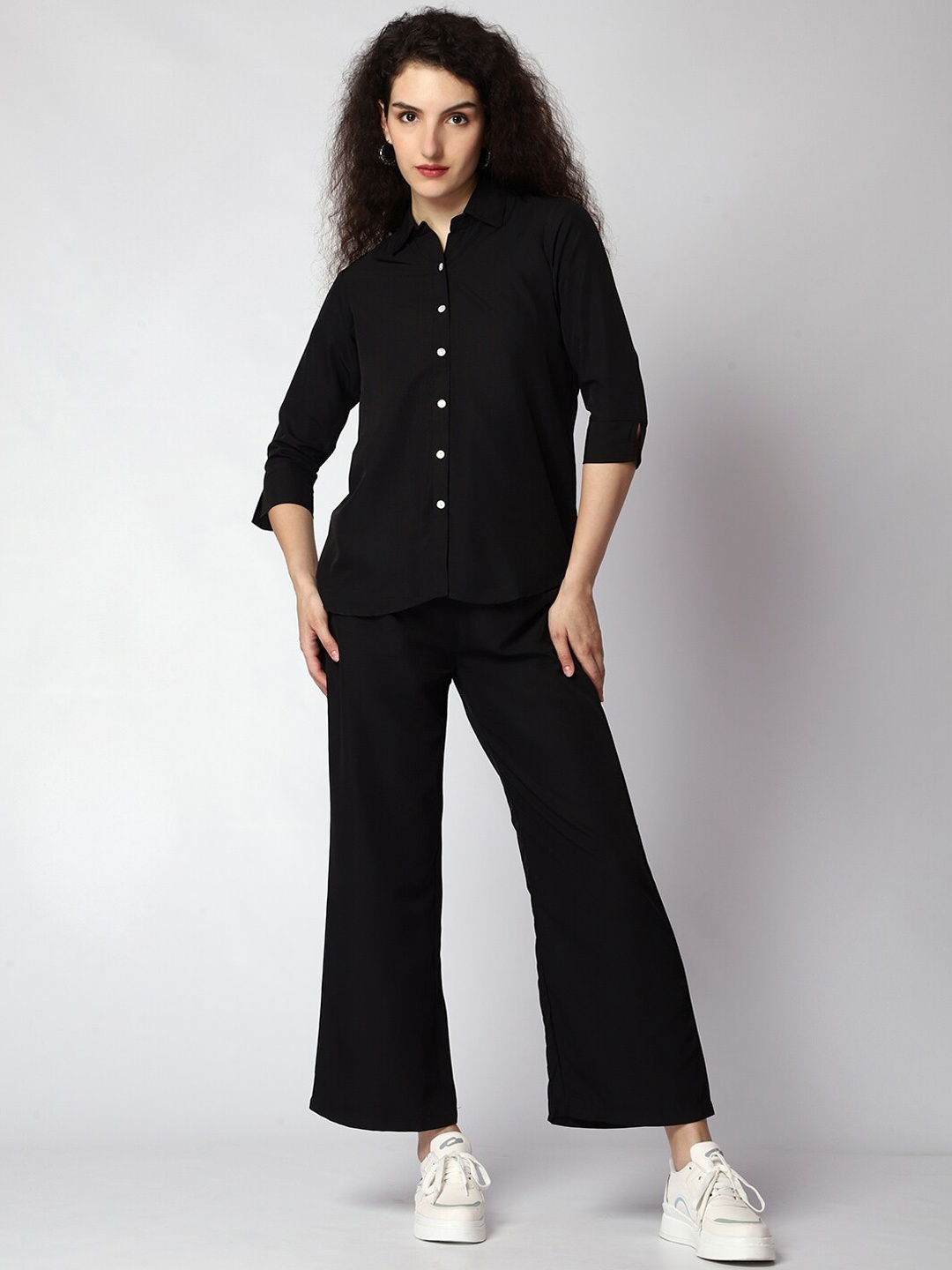 

Urban Komfort Spread Collar Shirt & Palazzos, Black