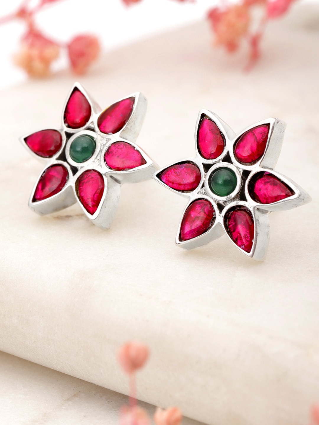 

Unniyarcha 92.5 Silver Floral Studs Earrings