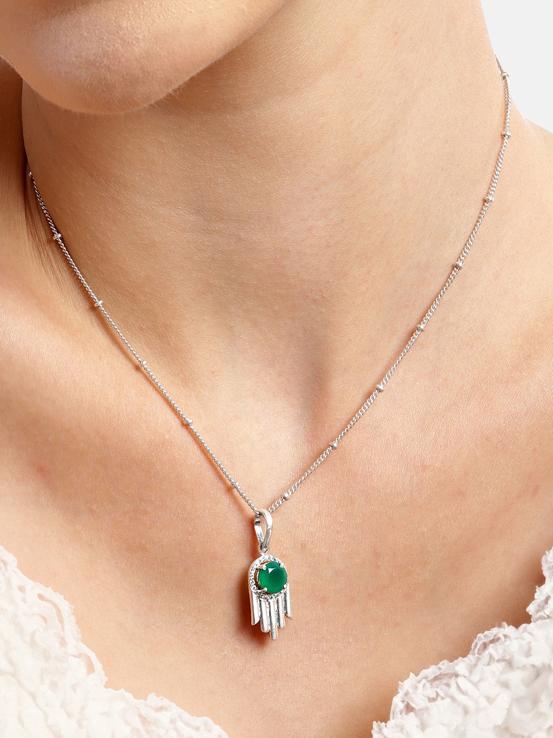 

Unniyarcha 92.5 Sterling Silver Artificial Stones Necklace