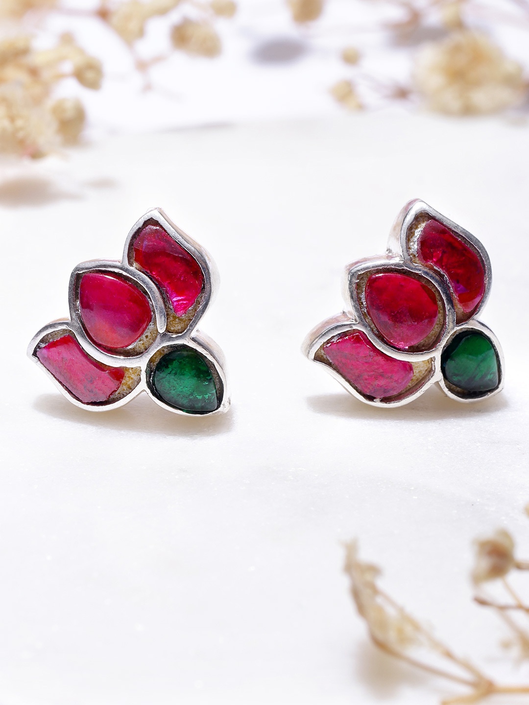 

Unniyarcha 92.5 Silver Floral Kundan Studs